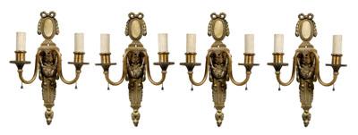 Four Louis XVI style brass sconces: