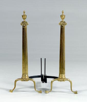 Pair brass andirons urn finials 92a65