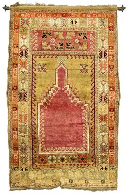 Turkish prayer rug, purple/salmon