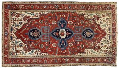 Serapi rug, blue-petaled central