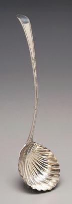 Feather-edge silver ladle, downturned