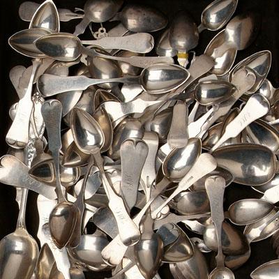 69 pieces coin silver flatware: mostly