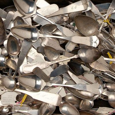 150 coin silver spoons: various