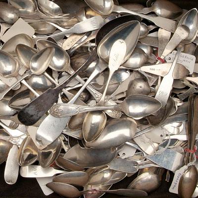 155 coin silver spoons: various