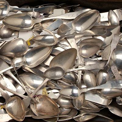 150 coin silver spoons: various