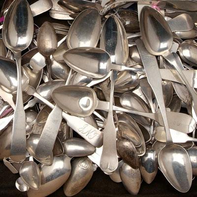 119 coin silver spoons: various