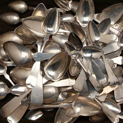 110 coin silver spoons: various