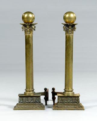 Pair classical brass andirons: