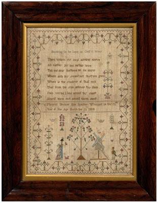 1804 pictorial and verse sampler, lower
