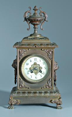 French brass shelf clock, urn finial