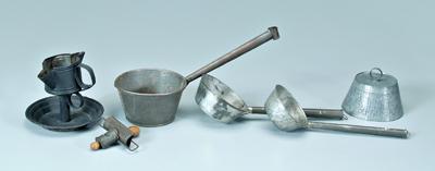 Six punched tin kitchen implements: