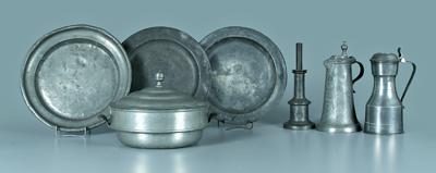 Seven pieces assorted pewter three 9280e