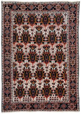 Afshar rug, repeating designs on