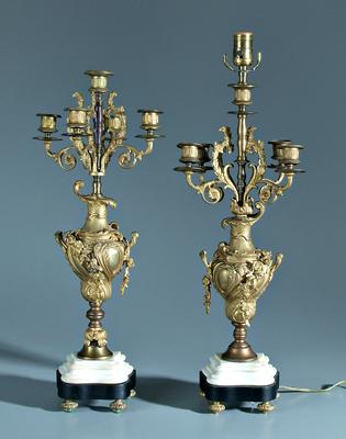 Two bronze doré candelabra: both