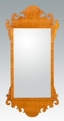 Chippendale style curly maple mirror,