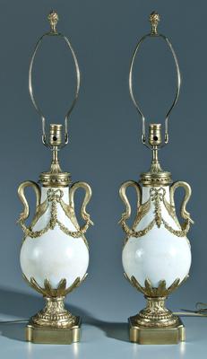 Pair bronze mounted marble lamps: