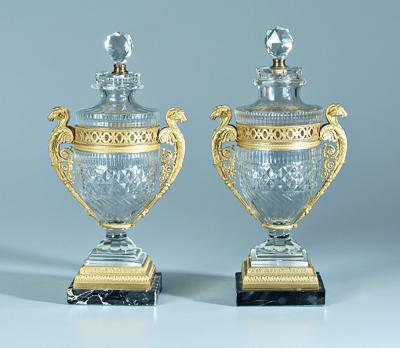 Pair crystal bronze doré urns: