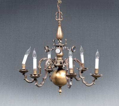 Six arm brass chandelier, four