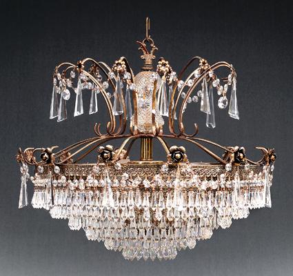 Brass and glass hanging light fixture,