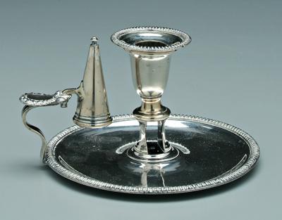 English silver plate chamber stick,