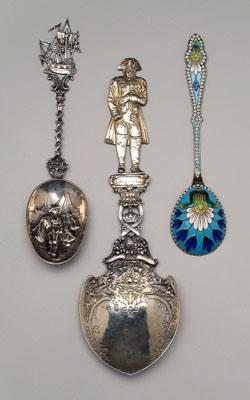 Three silver spoons: Russian enamel,