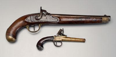 Two early pistols: flintlock boot pistol,