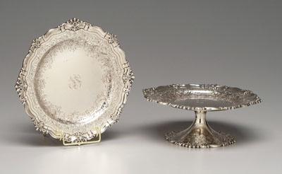 Pair sterling tazza: shaped scroll