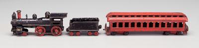 Cast iron locomotive, passenger car,