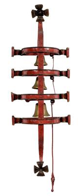 Italian brass and iron bells, red-painted