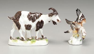 Porcelain figures, goat, eagle: