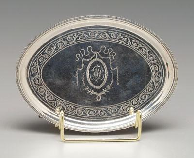 English silver tray, oval with bright-cut