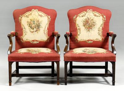Pair Chippendale style open armchairs:
