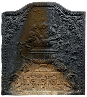 Cast iron fire back, relief decorated