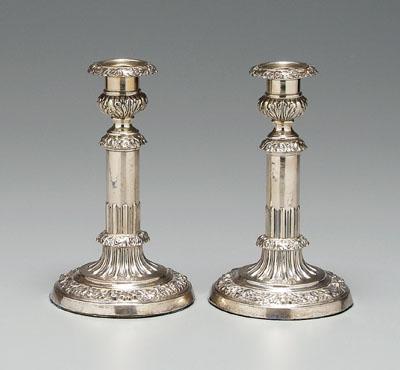 Pair English silver candlesticks: