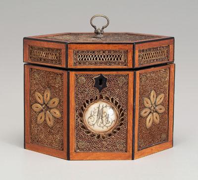 Fine hexagonal quillwork tea box  92f6b