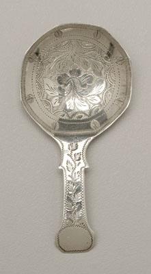 English silver caddy spoon, octagonal