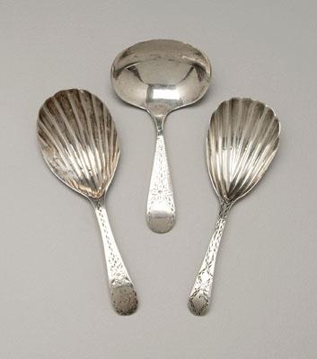Three 18th century caddy spoons,