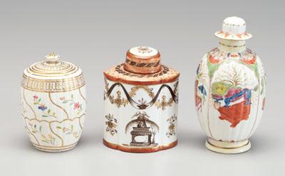 Three porcelain tea canisters: