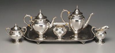 Five-piece sterling tea service: round