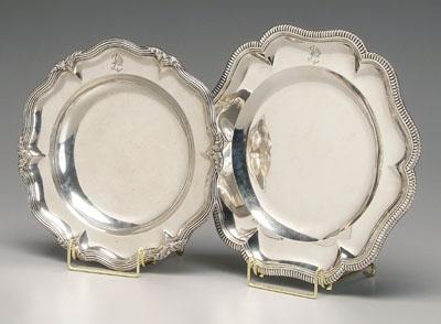 Two silver plates, both with scalloped