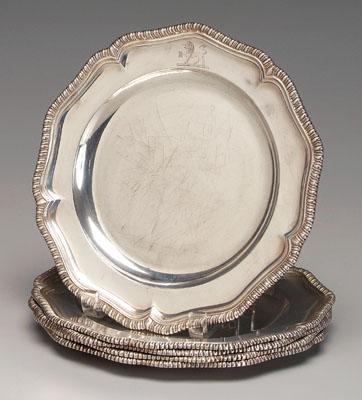 Five English silver plates scalloped 92beb