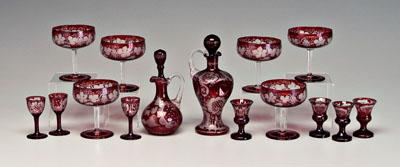 15 pieces Bohemian glass, red cut