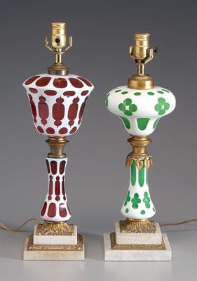 Two ormolu-mounted lamps, cased glass: