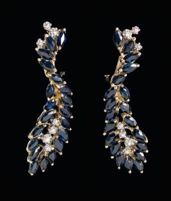 Pair sapphire, diamond earrings,