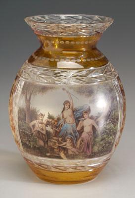 Intaglio cut glass vase amber 92c6b