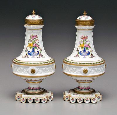 Pair Sevrès lidded urns: ormolu