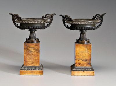 Pair bronze and marble tazzas: