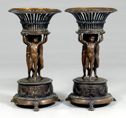 Pair classical style bronze planters: