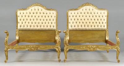 Louis XV style carved twin beds: