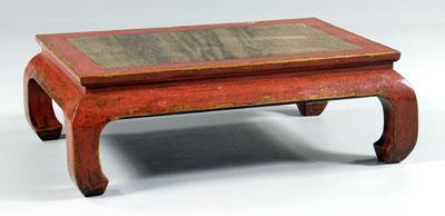 Chinese red lacquer table, inset